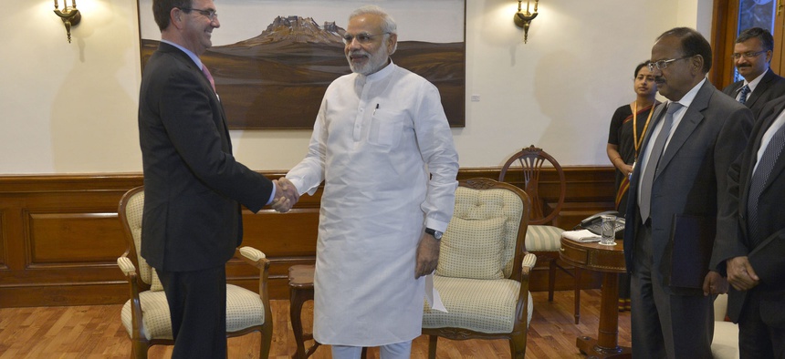 Secretary of Defense Ash Carter meets with Prime Minister of India Narendra Modi in New Delhi, India, June 3, 2015.