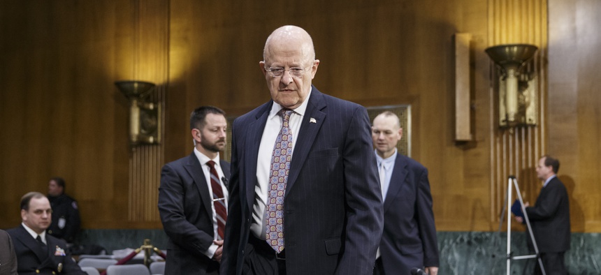 Director of National Intelligence James Clapper arrives on Capitol Hill in Washington, Thursday, Feb. 26, 2015.