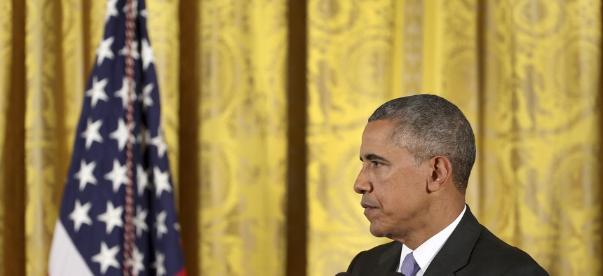 President Barack Obama listens to a question about the Iran nuclear deal during a news conference in the East Room of the White House in Washington, Wednesday, July 15, 2015.