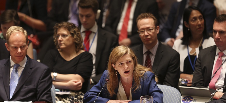 United States Ambassador to the United Nations Samantha Power speaks after a vote in the Security Council at U.N. headquarters, Monday, July 20, 2015.