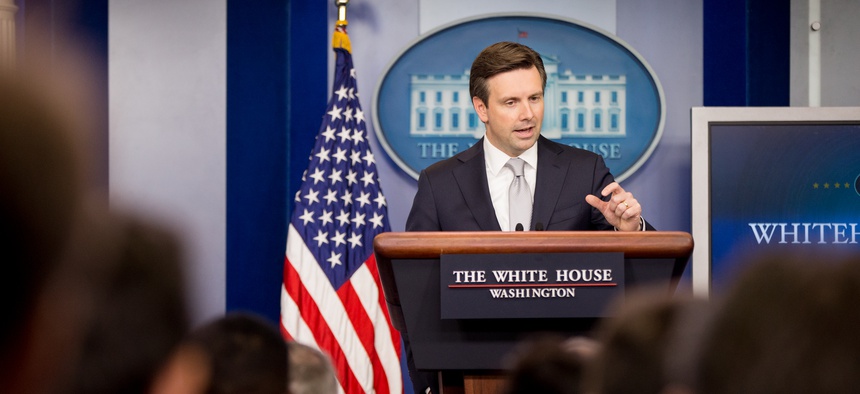 White House press secretary Josh Earnest talks to the media during the daily press briefing at the White House, Thursday, July 9, 2015, in Washington.