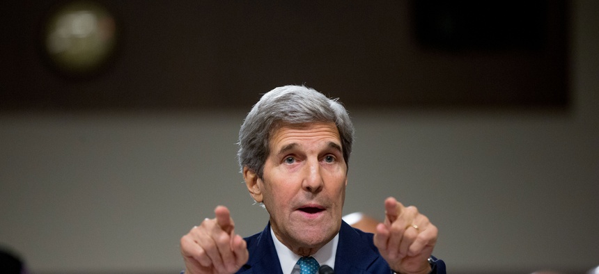 Secretary of State John Kerry testifies at a Senate Foreign Relations Committee hearing on Capitol Hill, in Washington, Thursday, July 23, 2015.