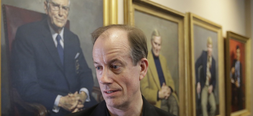 Thomas Drake, a former National Security Agency senior executive who leaked information to the media, speaks with reporters at the University of Utah's Hinckley Institute of Politics, Thursday, April 10, 2014, in Salt Lake City.