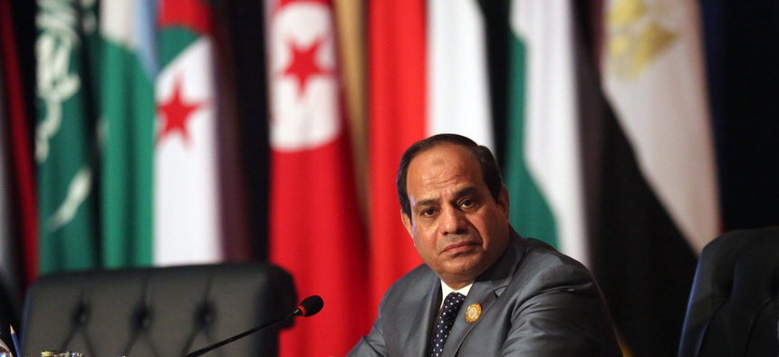Egyptian President Abdel Fattah al-Sisi chairs an Arab foreign ministers meeting during an Arab summit in Sharm el-Sheikh, South Sinai, Egypt, Sunday, March 29, 2015.