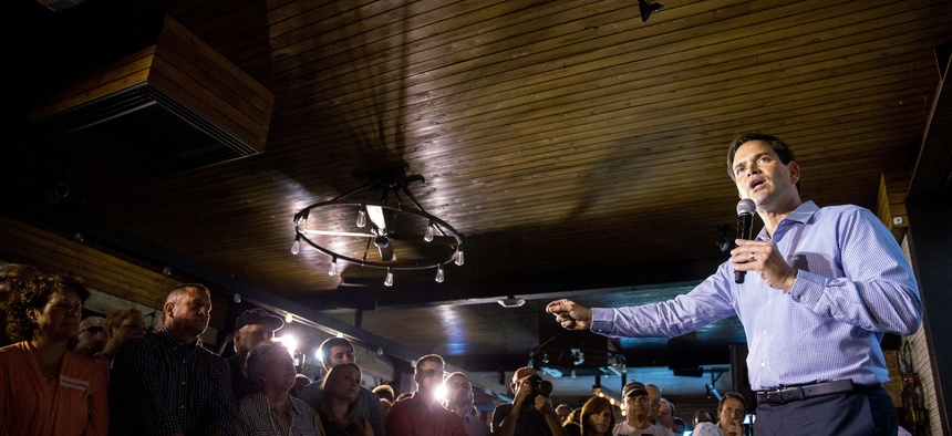Republican presidential candidate, Sen. Marco Rubio, R-Fla., speaks during a rally at Town Hall in Cleveland, Wednesday, Aug. 5, 2015.