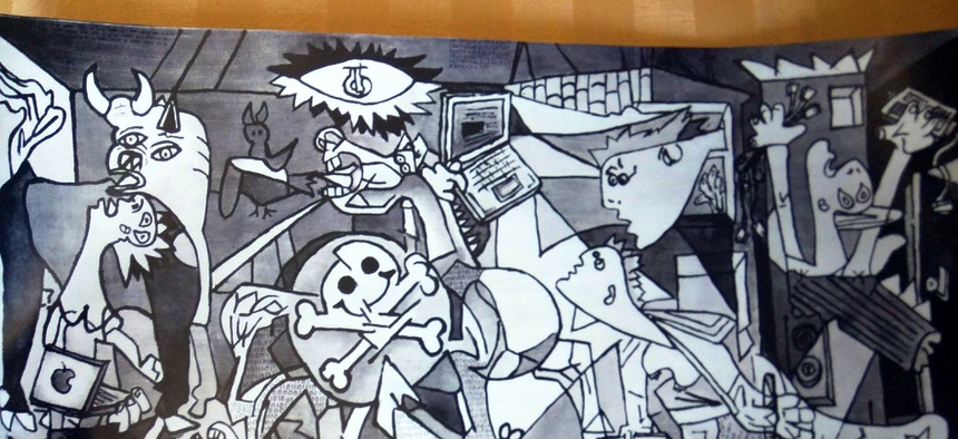 Hacker-themed Guernica, Paris Hotel, DEF CON, Las Vegas, Nevada. Photo used under Creative Commons 2.0 license, and may be distributed under that same license. This photo has been cropped.