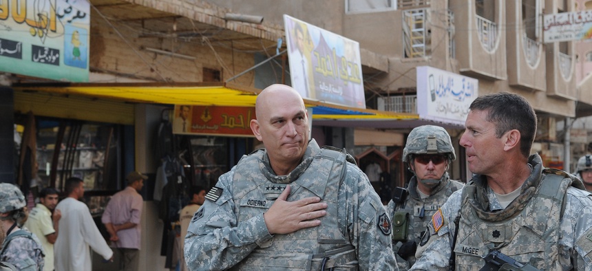 Gen. Ray Odierno, then-commanding general, Multi-National Forces-Iraq, walks through the streets of Samarra to visit the locals in October 2008.