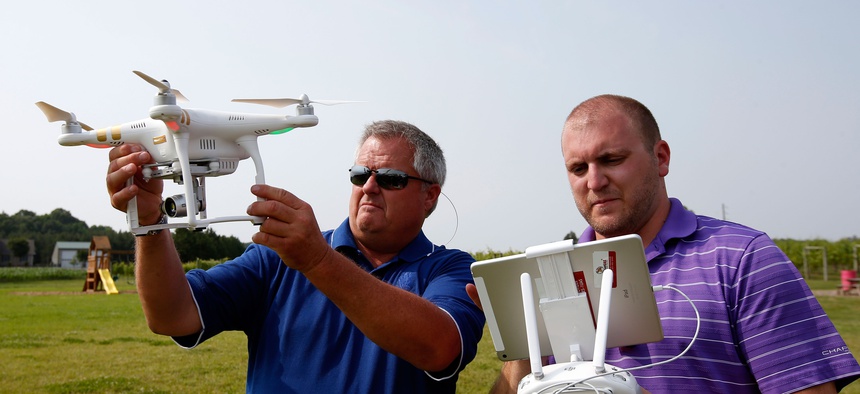 A drone demonstration at a farm and winery, on potential use for board members of the National Corn Growers, Thursday, June 11, 2015 in Cordova, Md.