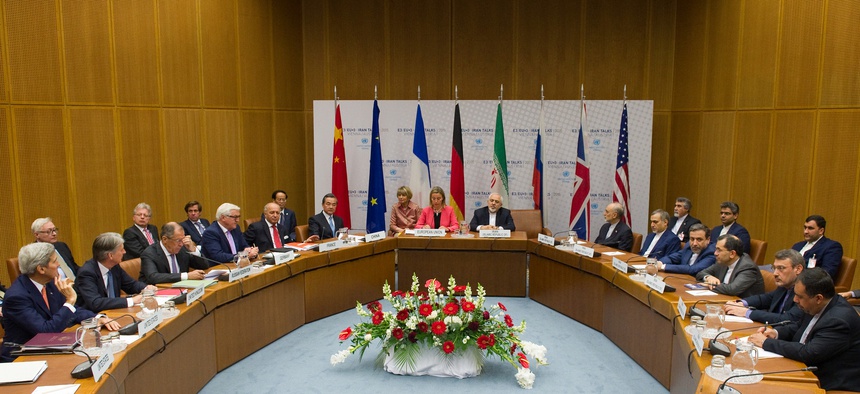 EU High Representative for Foreign Affairs and Security Policy Federica Mogherini attends with foreign ministers at the UN headquarter, the venue of the nuclear talks in Vienna, Austria on July 14, 2015.