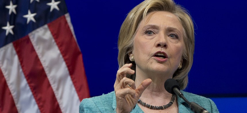 Democratic presidential candidate Hillary Rodham Clinton speaks at the Brookings Institution in Washington, Wednesday, Sept. 9, 2015.