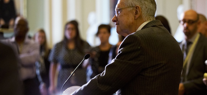 Senate Minority Leader Harry Reid listens to a question from the media. Senate Democrats blocked Republican legislation Tuesday that would prohibit most late-term abortions, the latest episode in a fight that has threatened to cause a government shutdown.