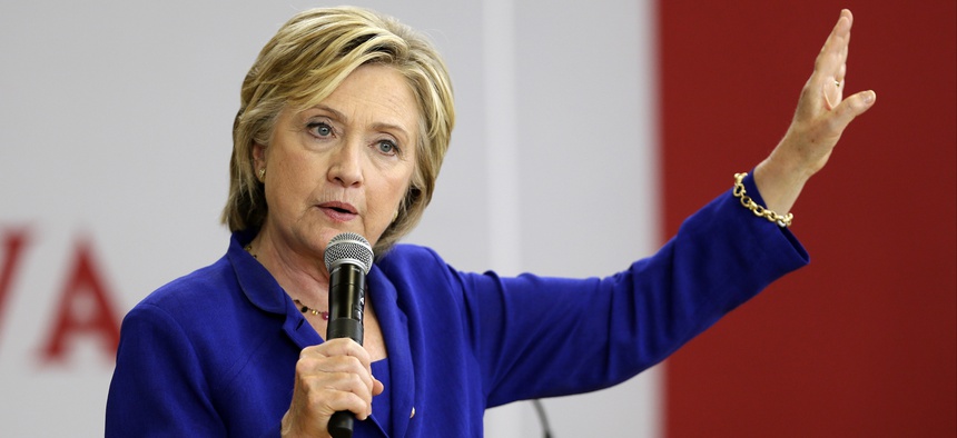 Hillary Clinton on the campaign trail Tuesday, Sept. 22, 2015, at Moulton Elementary School in Des Moines, Iowa.