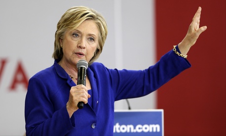 Hillary Clinton on the campaign trail Tuesday, Sept. 22, 2015, at Moulton Elementary School in Des Moines, Iowa.