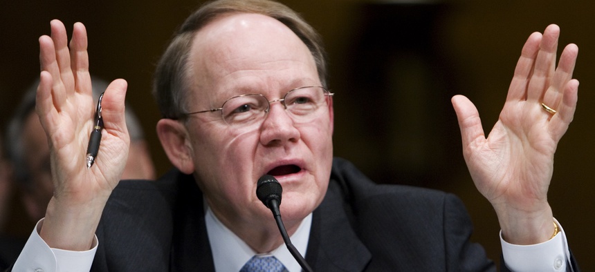 Director of National Intelligence Mike McConnell testifies on Capitol Hill in Washington, Wednesday, Feb. 27, 2008, before the Senate Armed Services Committee hearing on current and future worldwide threats.