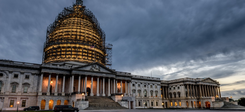 A photo of the US Capitol building under repair taken on September 26, 2015.