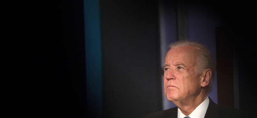 Vice President Joe Biden participates in a tribute to former Vice President Walter Mondale, Tuesday, October 20, 2015, at George Washington University in Washington, D.C.
