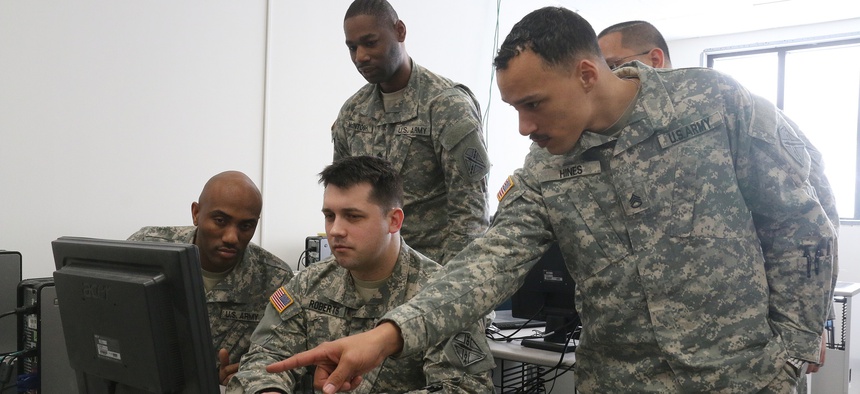 Lt. Gen. Edward C. Cardon, Commanding General of U. S. Army Cyber Command, visits the Virginia National Guard’s Fairfax-based Data Processing Unit to learn more about the organization’s cyber capabilities.