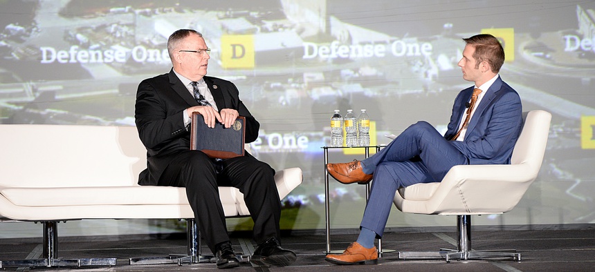 Deputy Secretary of Defense Bob Work answers questions at the 3rd Annual Defense One Summit on November 02, 2015.