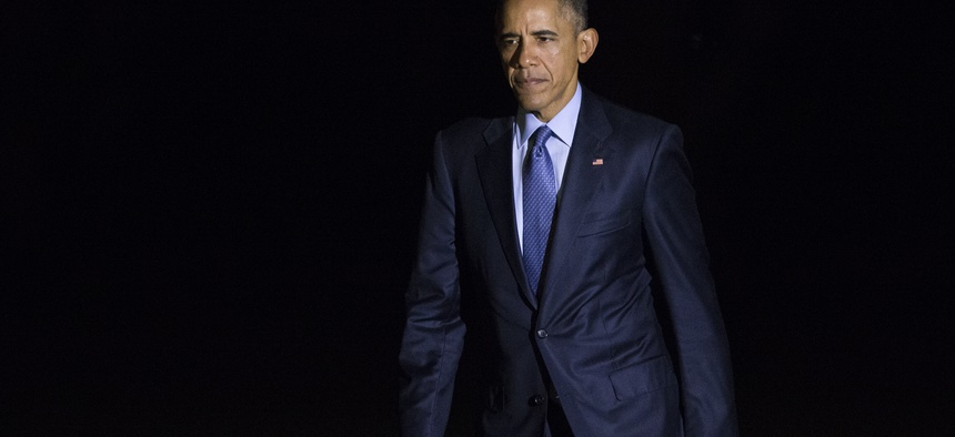President Barack Obama walks to the White House after arriving on the South Lawn, on Tuesday, Nov. 3, 2015, in Washington.