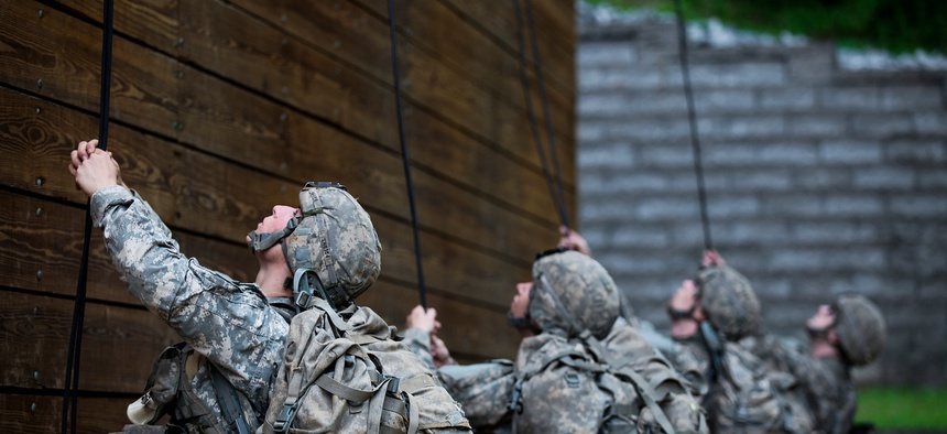 U.S. Army Soldiers participate in rappel training during the Mountain Phase of the Ranger Course on Camp Merrill in Dahlonega, Ga., July 12, 2015.