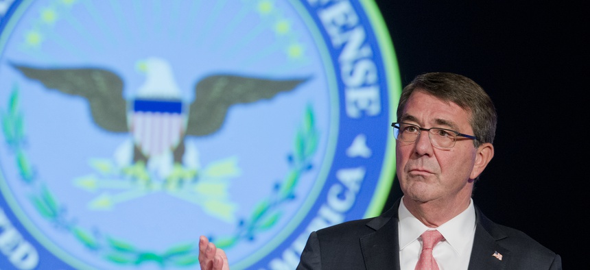 Defense Secretary Ash Carter speaks at George Washington University in Washington, Wednesday, Nov. 18, 2015, announcing the first phase of personnel reforms in his Force of the Future initiative.