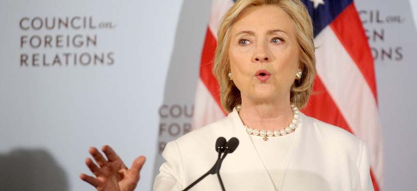 Hillary Clinton announces her campaign agenda on combating the future of ISIS in Syria. She addressed the Council on Foreign Relations in Manhattan. (NYC)