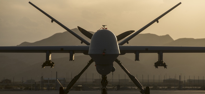 A MQ-9 Reaper assigned to the 432nd Aircraft Maintenance Squadron remains ready for its next mission at Creech Air Force Base, Nevada.