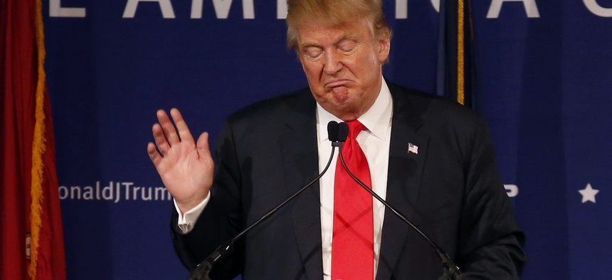 Republican presidential candidate, businessman Donald Trump, speaks during a rally coinciding with Pearl Harbor Day at Patriots Point aboard the aircraft carrier USS Yorktown in Mt. Pleasant, S.C., Monday, Dec. 7, 2015.