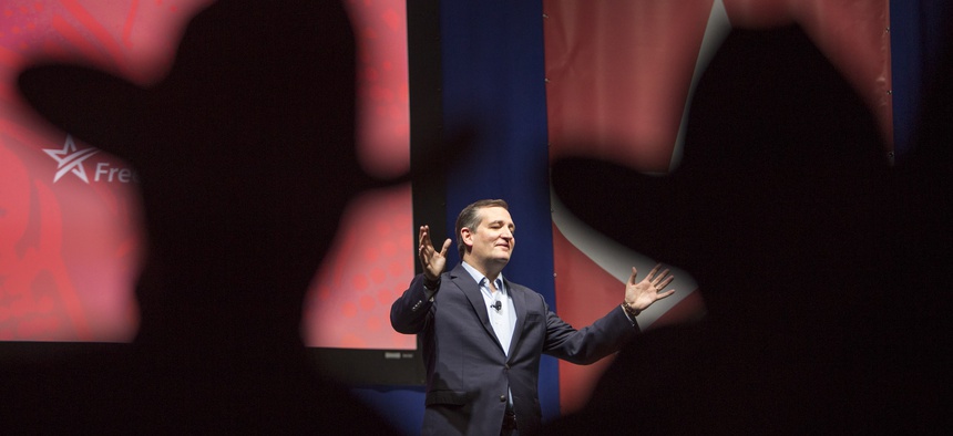 Republican presidential candidate Sen. Ted Cruz, R-Texas, speaks Saturday, Dec. 5, 2015, during the Rising Tide Summit at the US Cellular Center in Cedar Rapids, Iowa.