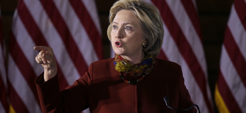 Democratic presidential candidate Hillary Clinton speaks about her counterterrorism strategy during a speech at the University of Minnesota Tuesday, Dec. 15, 2015, in Minneapolis.