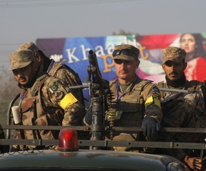 Pakistani army soldiers patrol outside the army public school during a ceremony in connection with first anniversary of the school attack in Peshawar, Pakistan, Wednesday, Dec. 16, 2015. Pakistani army soldiers patrol outside the army public school during a ceremony in connection with first anniversary of the school attack in Peshawar, Pakistan, Wednesday, Dec. 16, 2015.