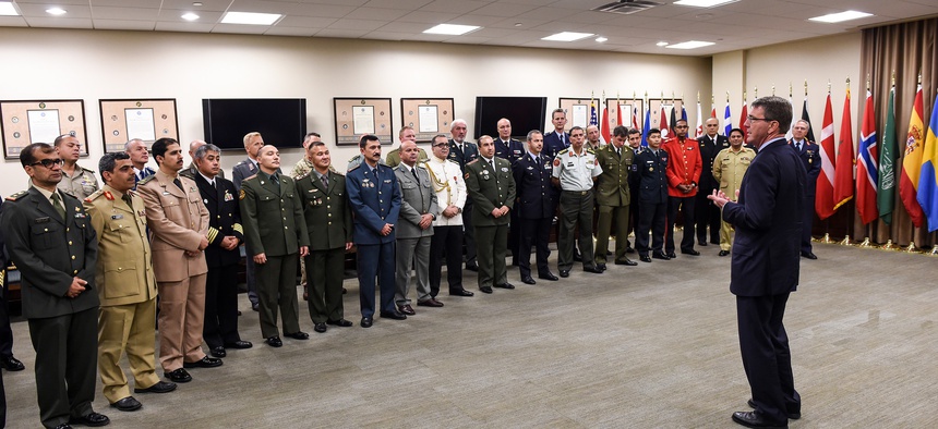 Secretary of Defense Ash Carter thanks coalition troops at United States Central Command on Jan. 14, 2016.