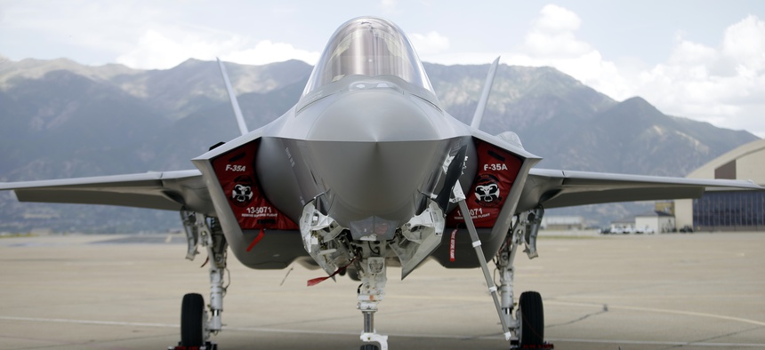 An F-35 jet sits on the tarmac at its new operational base Wednesday, Sept. 2, 2015, at Hill Air Force Base, in northern Utah. Two F-35 jets touched down Wednesday afternoon at the base, about 20 miles north of Salt Lake City.