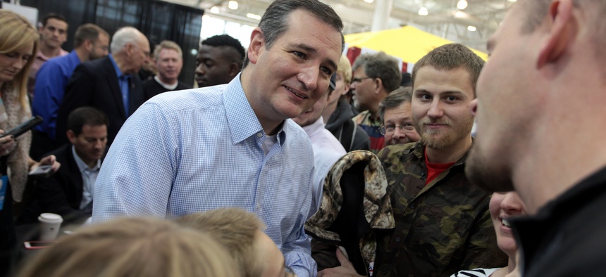 U.S. Senator Ted Cruz speaking with attendees at the 2015 Iowa Growth & Opportunity Party at the Varied Industries Building at the Iowa State Fairgrounds in Des Moines, Iowa.