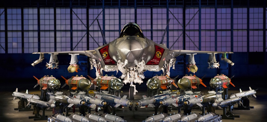 A U.S. Air Force F-35 Joint Strike Fighter with the weapons it will carry.