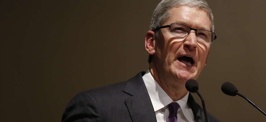 Apple CEO Tim Cook attends the inauguration of the academic year at the Bocconi University, in Milan, Italy, Tuesday, Nov.10, 2015.
