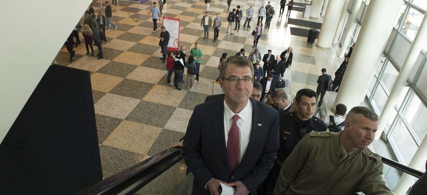 Secretary of Defense Ash Carter arrives at the 2016 RSA Conference in San Francisco, March 2, 2016.