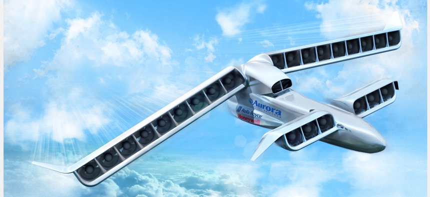 An artistic representation of the LightningStrike VTOL-X plane concept.