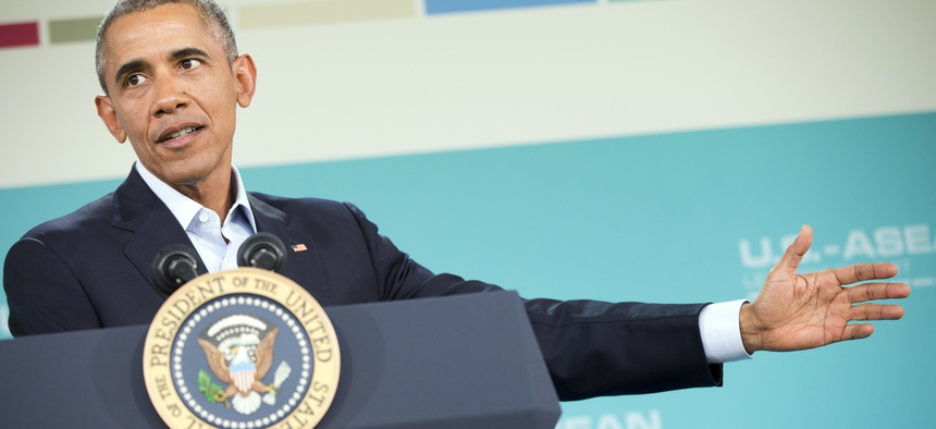 President Barack Obama taking questions during the Association of Southeast Asian Nations (ASEAN) leaders summit at the Annenberg Retreat at Sunnylands in Rancho Mirage, Calif., Tuesday, Feb. 16, 2016.