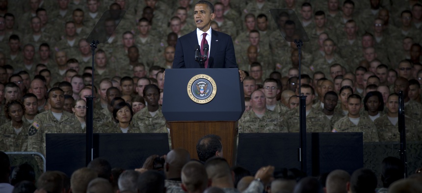 President Barack Obama addresses U.S. Service members and their families during a visit to Fort Bliss, Texas, Aug. 31, 2012.