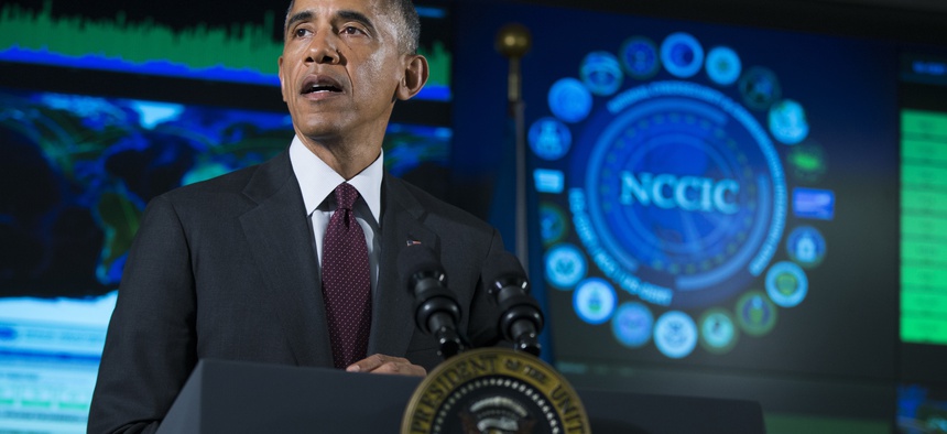 President Barack Obama speaks at the National Cybersecurity and Communications Integration Center in Arlington, Va., Jan. 13, 2015.