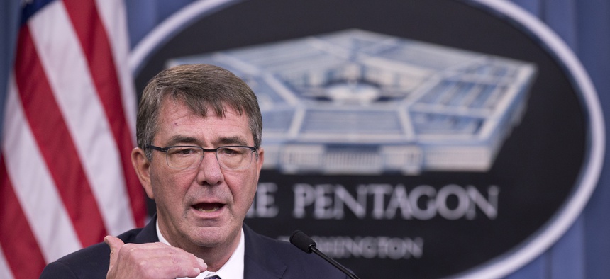 Defense Secretary Ash Carter speaks to reporters, Dec. 11, 2015, at the Pentagon.