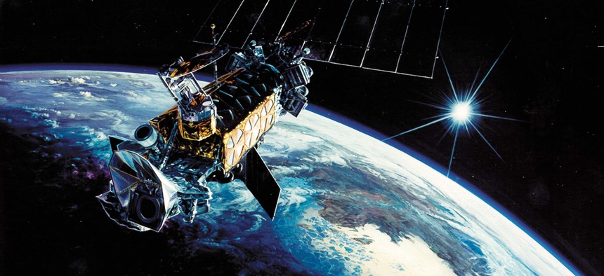 Today's satellites are all but unchangable once they're in orbit. Here, the Defense Meteorological Satellite Program.