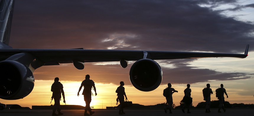 U.S. Marines arrive in Darwin, Australia to begin preparation for exercise Marine Rotational Force-Darwin (MRF-D) on April 13, 2016.