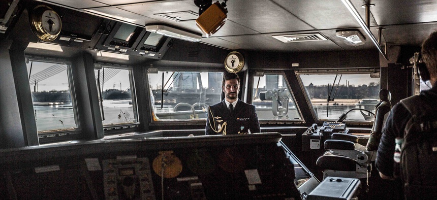 Inside the bridge of Spanish ship Alvaro de Bazan at Riga, Spain, March 24, 2016.