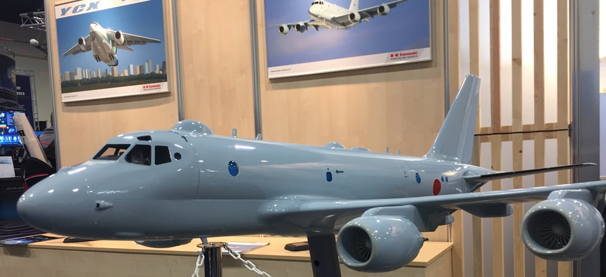 A model of the Kawasaki P-1 on display at the Navy League's Sea-Air-Space conference in National Harbor, Maryland.