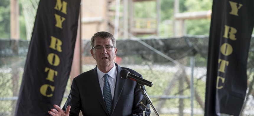 Secretary of Defense Ash Carter speaks during a press conference at Fort Knox, Ky., June 22, 2016.