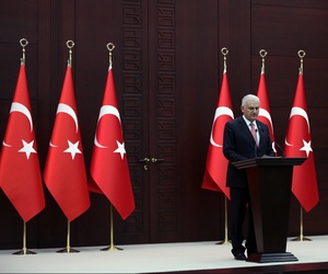 Turkey's Prime Minister Binali Yildirim announces the details of an agreement reached with Israel, in Ankara, Turkey, Monday, June 27, 2016. Turkey's Prime Minister Binali Yildirim announces the details of an agreement reached with Israel, in Ankara, Turkey, Monday, June 27, 2016.