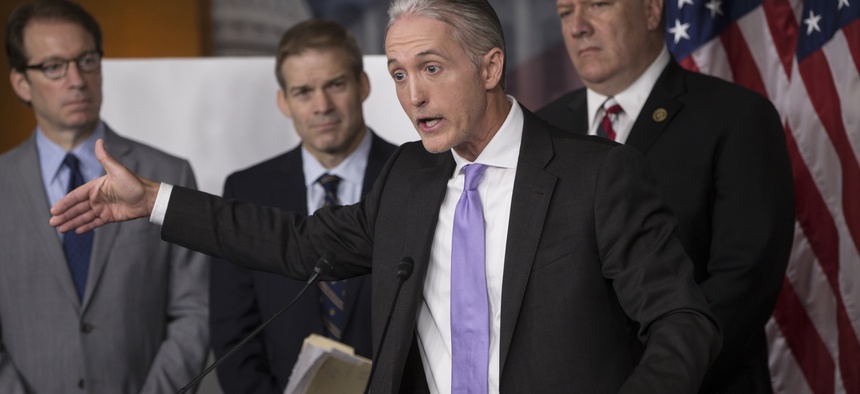 House Benghazi Committee Chairman Rep. Trey Gowdy, R-S.C., second from right, joined by other Republican members of the panel, discusses the release of his final report on the 2012 attacks on the U.S. consulate in Benghazi, Libya, June 28, 2016.