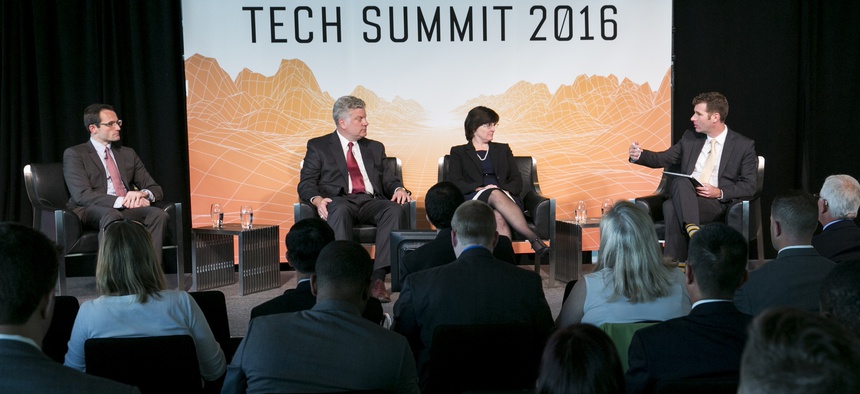 Will Roper, director of the Strategic Capabilities Office, left, at the Defense One Tech Summit, in Washington, D.C., June 10, 2016.